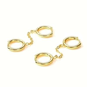 Gold Hoop Double Pierced Ears Chain Connected Hoops Earrings Minimalist Boho New